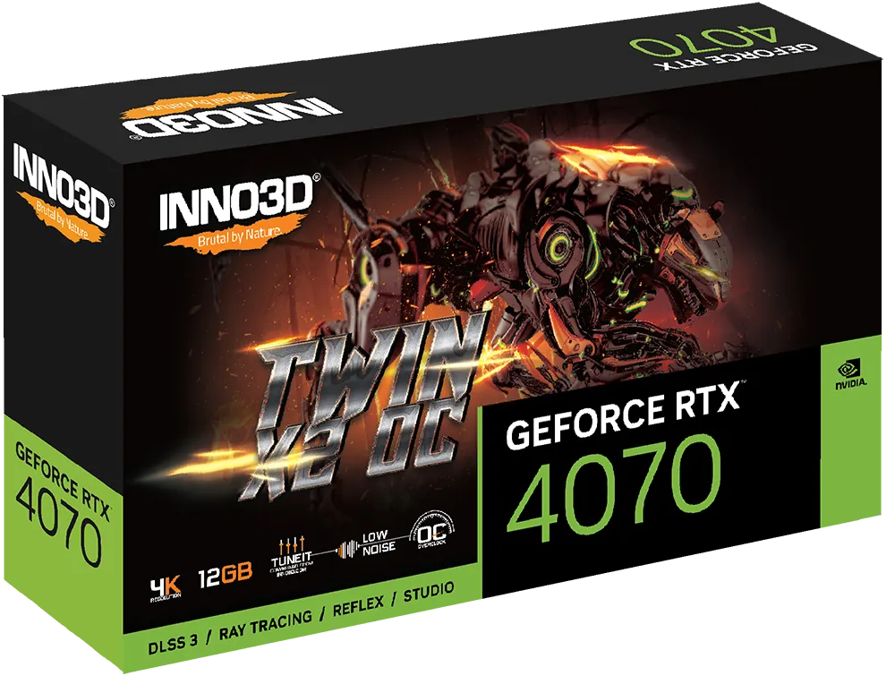 INNO3D Nvidia Graphic Card RTX 4070 12GB DDR6 Twin X2 OC Black Dual Fan view 3